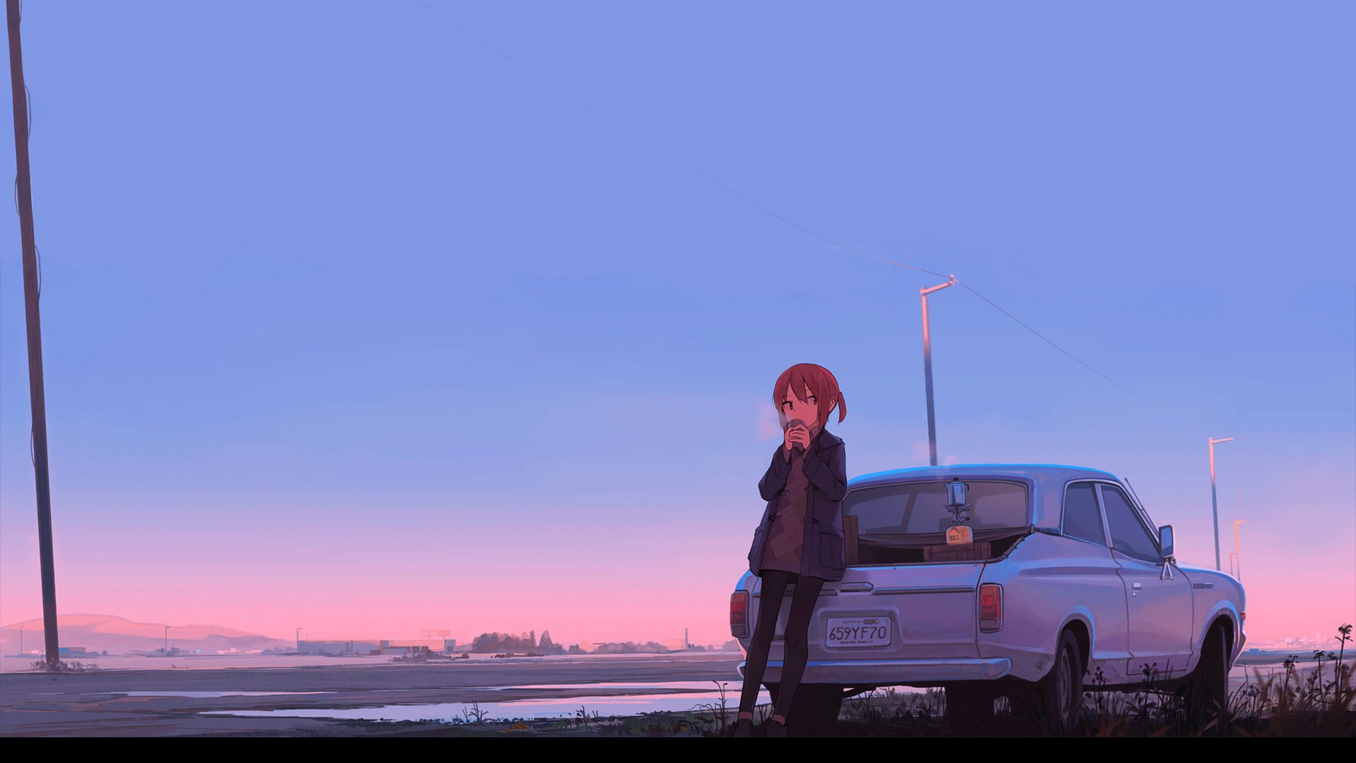 卡通人物 汽车 清晨