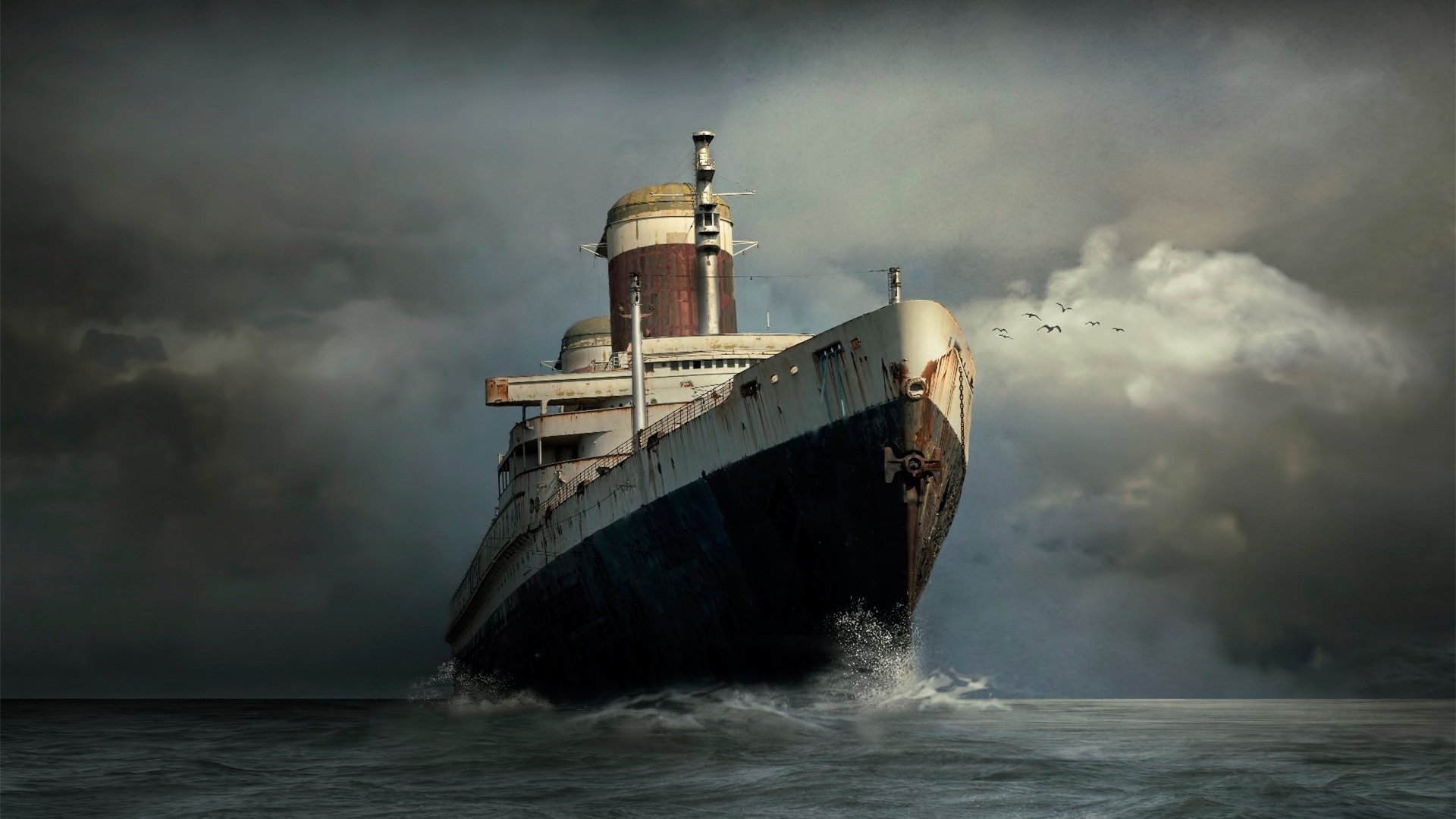 轮船 乌云 大海