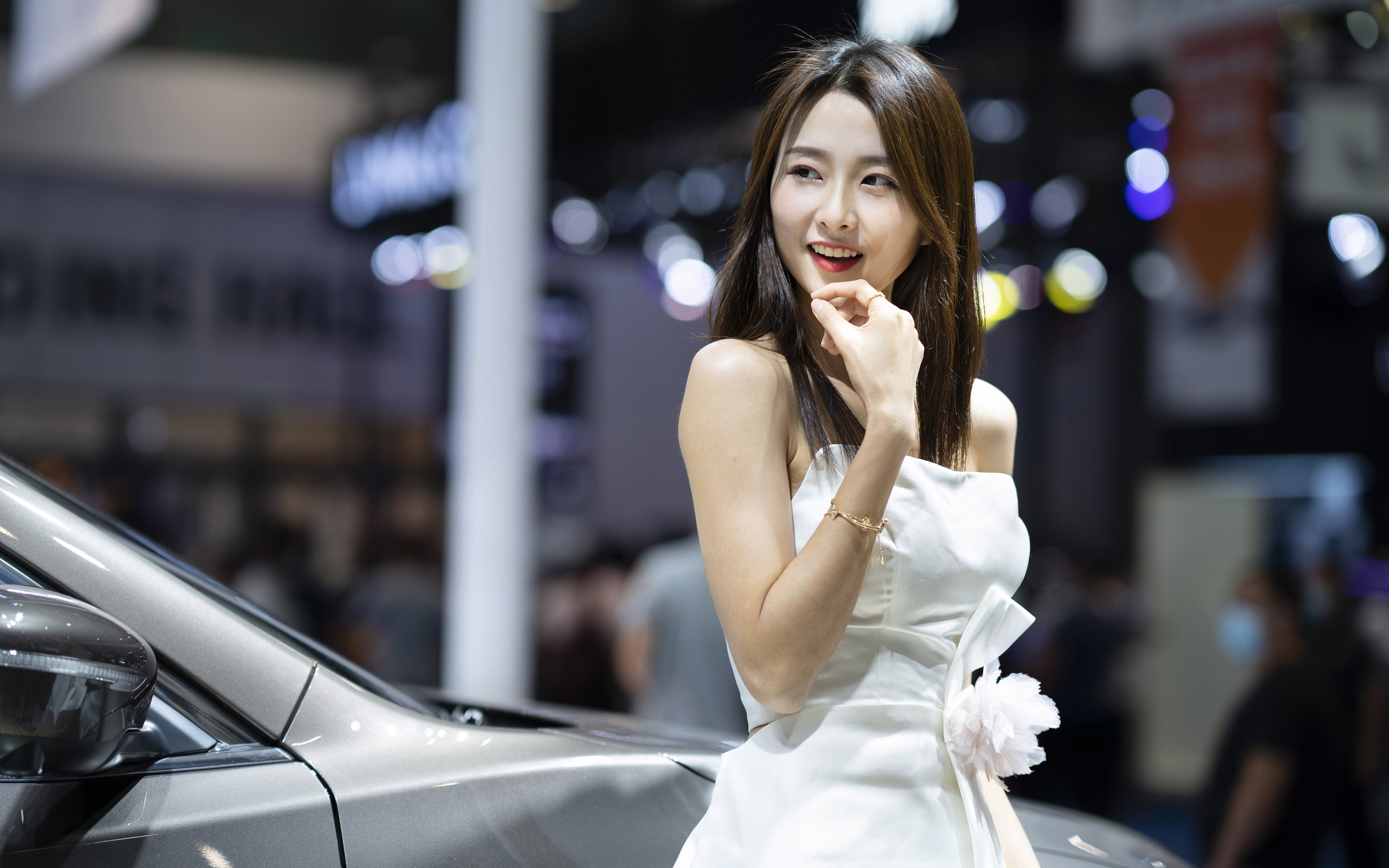 性感女神 长发 车模 白裙子