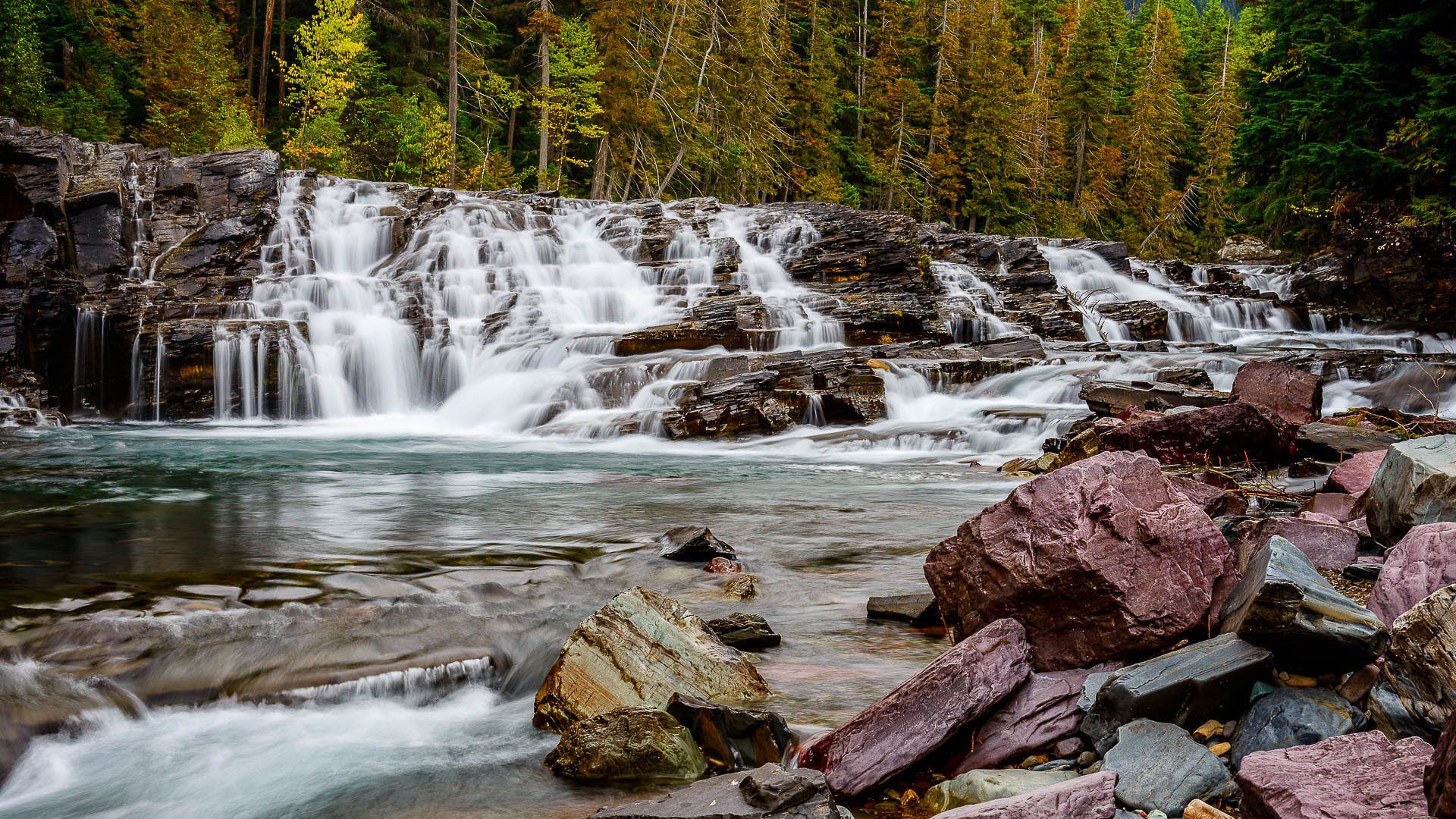 自然风光 瀑布 河流 小溪 石头 树林 清凉