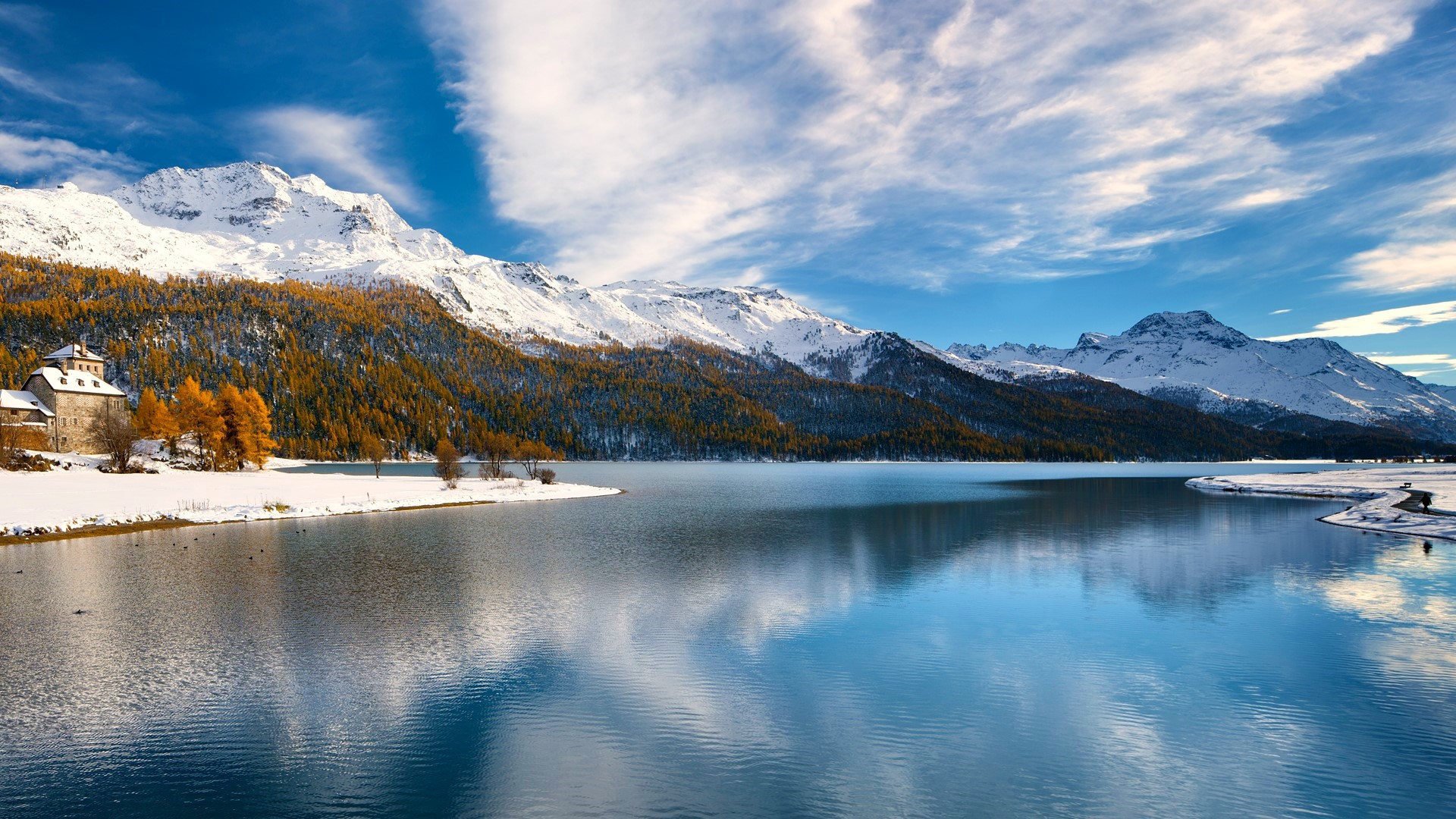 冰天雪地 雪山 天空 碧蓝 倒影