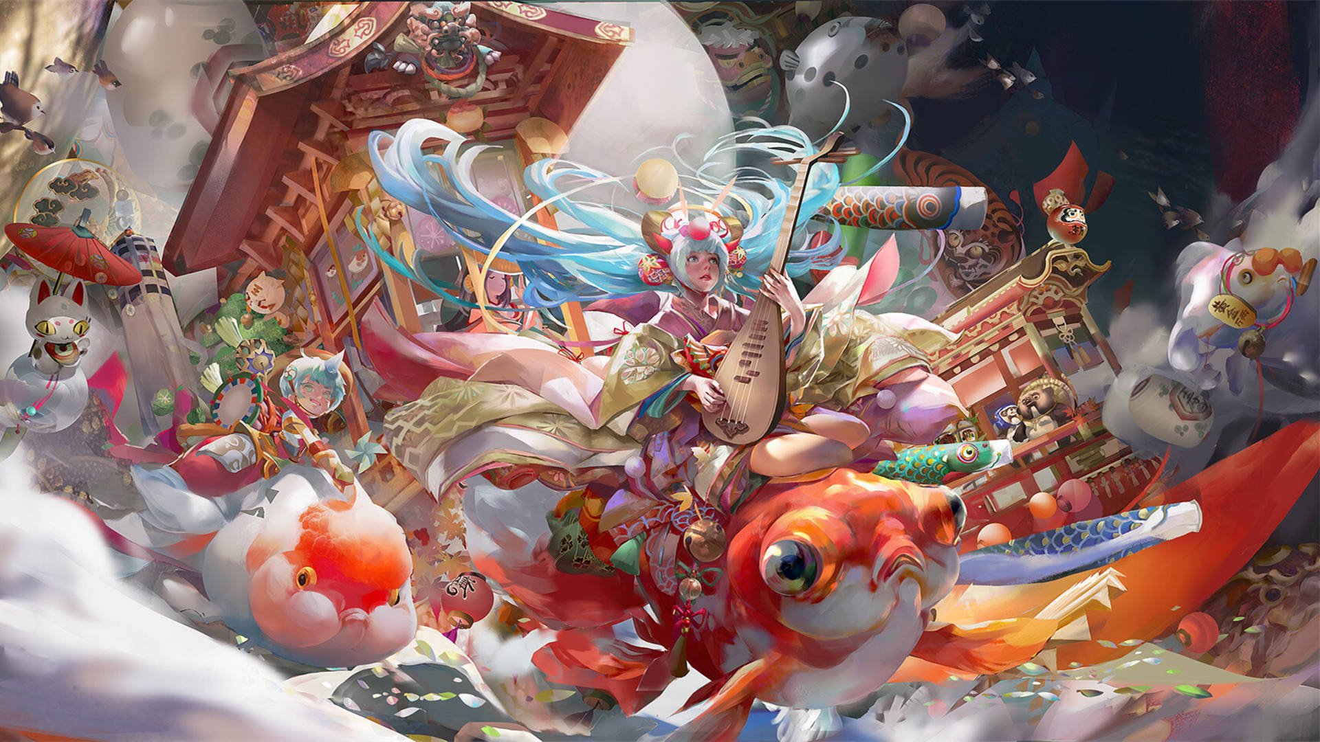 金鱼 琵琶 妖怪 招财 神仙