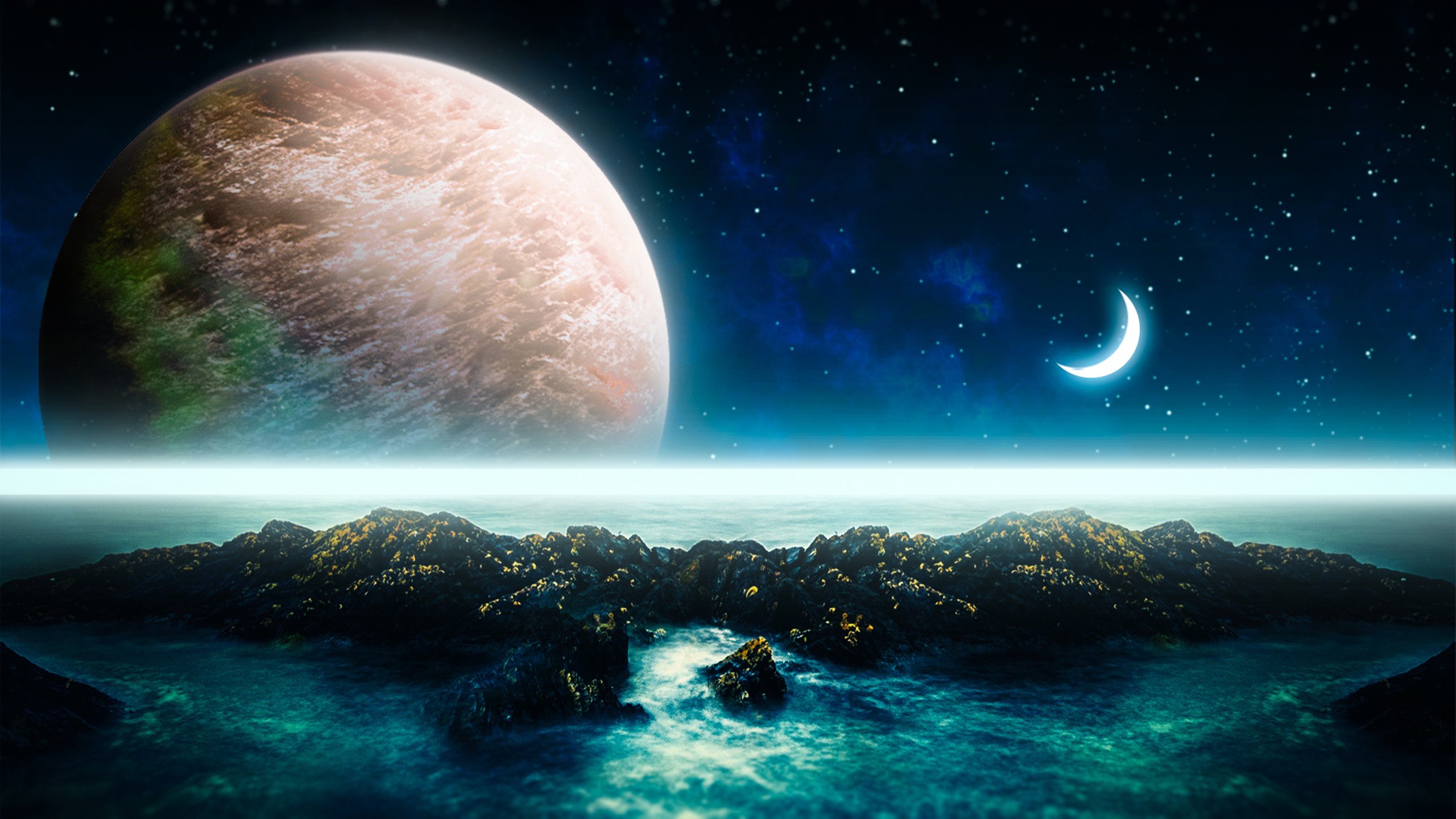 奇幻梦境 星球 月亮 海洋 繁星