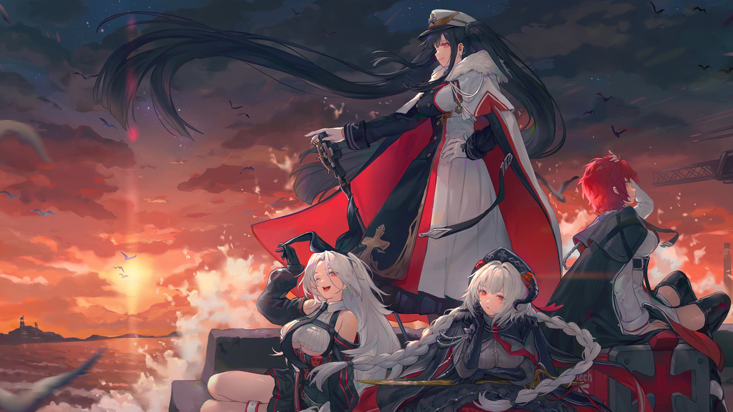 长发 日出 战士 海浪 海鸥