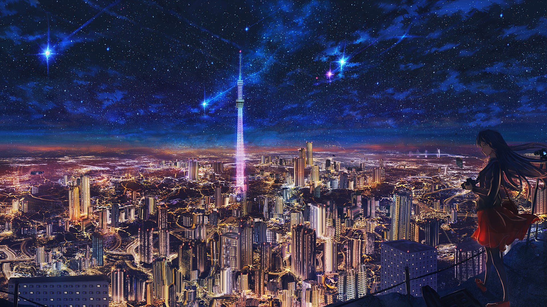 二次元 城市 天空 灯光